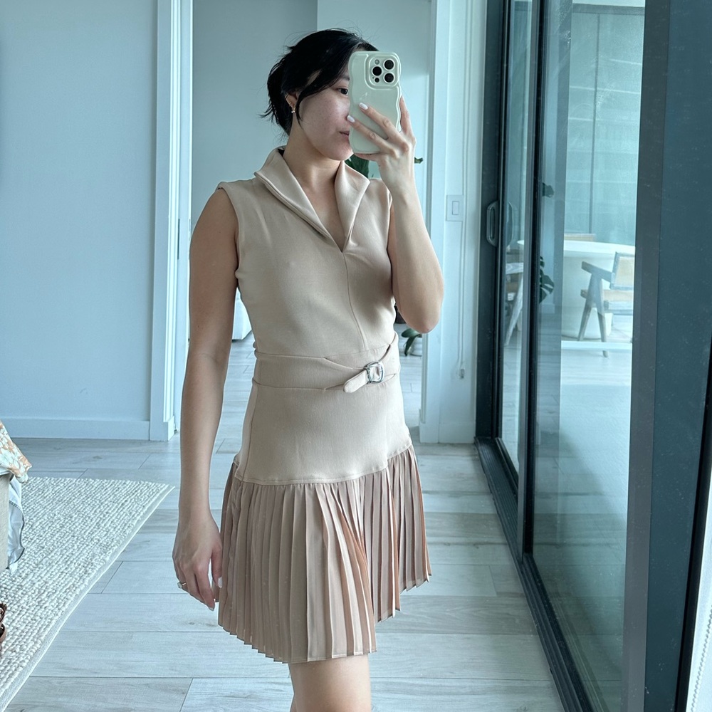 Carbon38 Pleated Tennis Dress in Beige